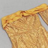 ONE SHOULDER SPLIT THIGH SEQUIN MAXI DRESS