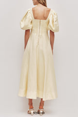 sabrina backless puff sleeve midi dress in yellow