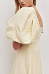 sabrina backless puff sleeve midi dress in yellow