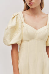 sabrina backless puff sleeve midi dress in yellow