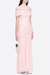 megan ruched Knit patchwork maxi dress in pink