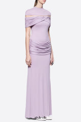 megan ruched Knit patchwork maxi dress in Purple