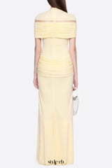 megan ruched Knit patchwork maxi dress in yellow