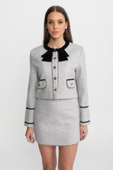 amy Grey  Co-Ord Set with Velvet Bow Collar Detail