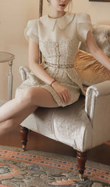 TWEED MINI DRESS IN PALE YELLOW