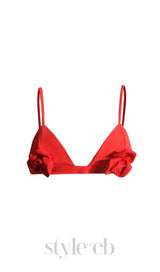 ARIELLE RED ROSE-EMBELLISHED TOP