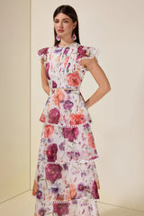 zenobia Floral Lace Ruffle Maxi Dress - white