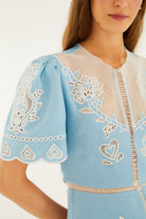Light Blue Embroidered Euroflax™ Premium Linene Midi Dress