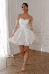 molly Detachable Straps mini Dress in Light Ivory