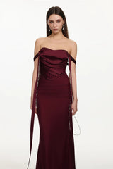 ursula burgundy Sleeveless Ribbon Pleated Maxi Dress