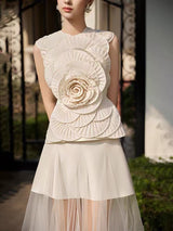 Karima Neutral 3D Petal Top & Skirt Set