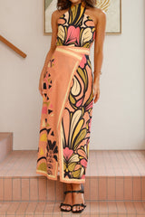 jennifer print Twist Halter Top - Melon