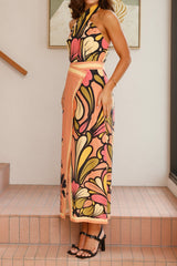jennifer print Twist Halter Top - Melon