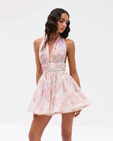 murray floral print halter backless mini dress - pink