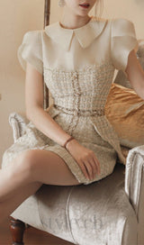 TWEED MINI DRESS IN PALE YELLOW