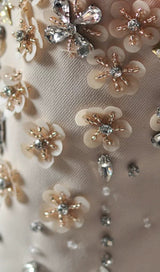 STRAPPY CRYSTAL EMBELLISHED MINI DRESS IN BEIGE