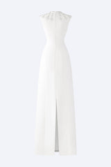 WHITE SLEEVELESS BODYCON MAXI DRESS WITH STONE EMBELLISHMENT
