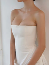 Wanda White Strapless Ruched Asymmetrical Midi Dress