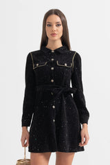 venus black Contrasting Stitching Detail Ribbed Dress