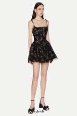Jubin Mesh printed fishbone mini dress in black