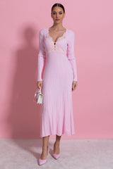 apphia Pink Contrast Lace Knit Midi Dress