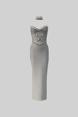 alyssa Gray Crystal Embellished Strapless Gown with Choker