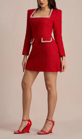 CAMILLA SQUARE NECK TWEED MINI DRESS