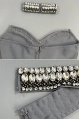 alyssa Gray Crystal Embellished Strapless Gown with Choker