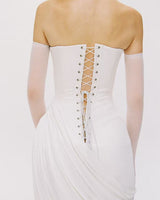Wanda White Strapless Ruched Asymmetrical Midi Dress