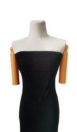STRAPLESS FEATHER CORSET DRESS IN BLACK Dresses styleofcb 