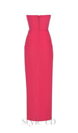 STRAPLESS RUCHED DRESS IN HOT PINK