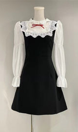 PUFF SLEEVE BOW CHIFFON MINI DRESS