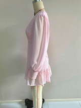 Lantern sleeve deep V-neck hollowed-out mini dress - pink