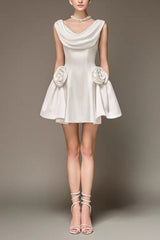 3d flower Pleated Sleeveless Mini Dress