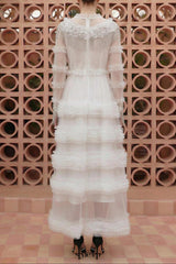 kimberley white Beaded Frill Round Neck Midi Dress