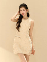 pandora Feathery Sleeveless A-line mini Dress in beige
