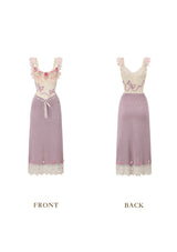 celeste Crochet flowers jersey midi dress in purple