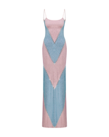 simona fully rhinestoned bodycon maxi dress - blue & pink