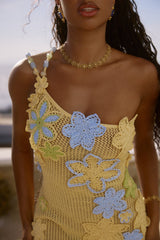 one-shoulder Floral Crochet Mini Dress - yellow