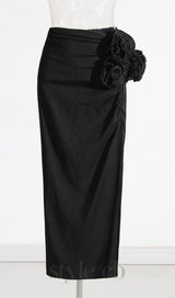 ANDEANA FLOWER SLIT MIDI SKIRT IN WHITE