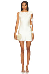 zenobia Floral Detail Mini Satin mini Dress in white