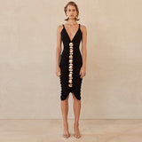 APPHIA METALLIC SEQUIN-EMBELLISHED PLEATED MIDI DRESS IN BLACK