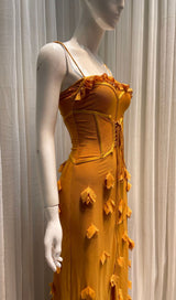 CARYS STRAPPY PETAL MAXI DRESS in yellow