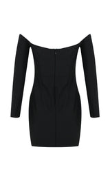 BLACK OFF SHOULDER CRYSTAL CUP MINI DRESS