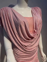 Shiny rhinestone elastic pleated mini dress in pink