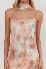 Floral print halter neck ribbon chiffon maxi dress - orange