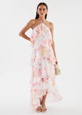 floral print layerHalter Maxi Dress - Pink Floral