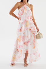 floral print layerHalter Maxi Dress - Pink Floral