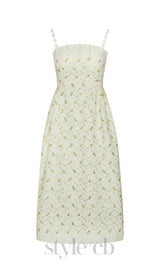 GREEN PRINTED PERAL STRAPS MIDI DRESS