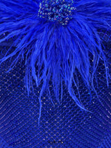 riva feather embellished hollowed sequin bodycon maxi dress in blue